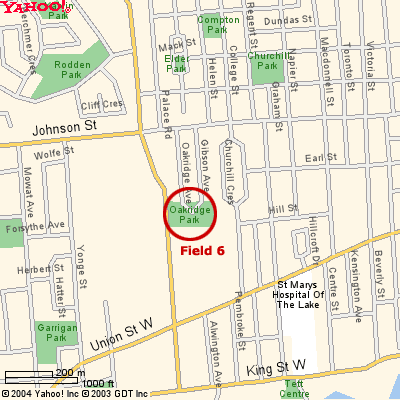 Map to and of the field at Oakridge Park