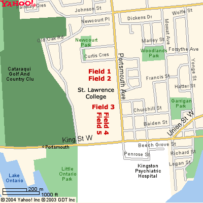 Map to and of the fields at St. Lawrence College